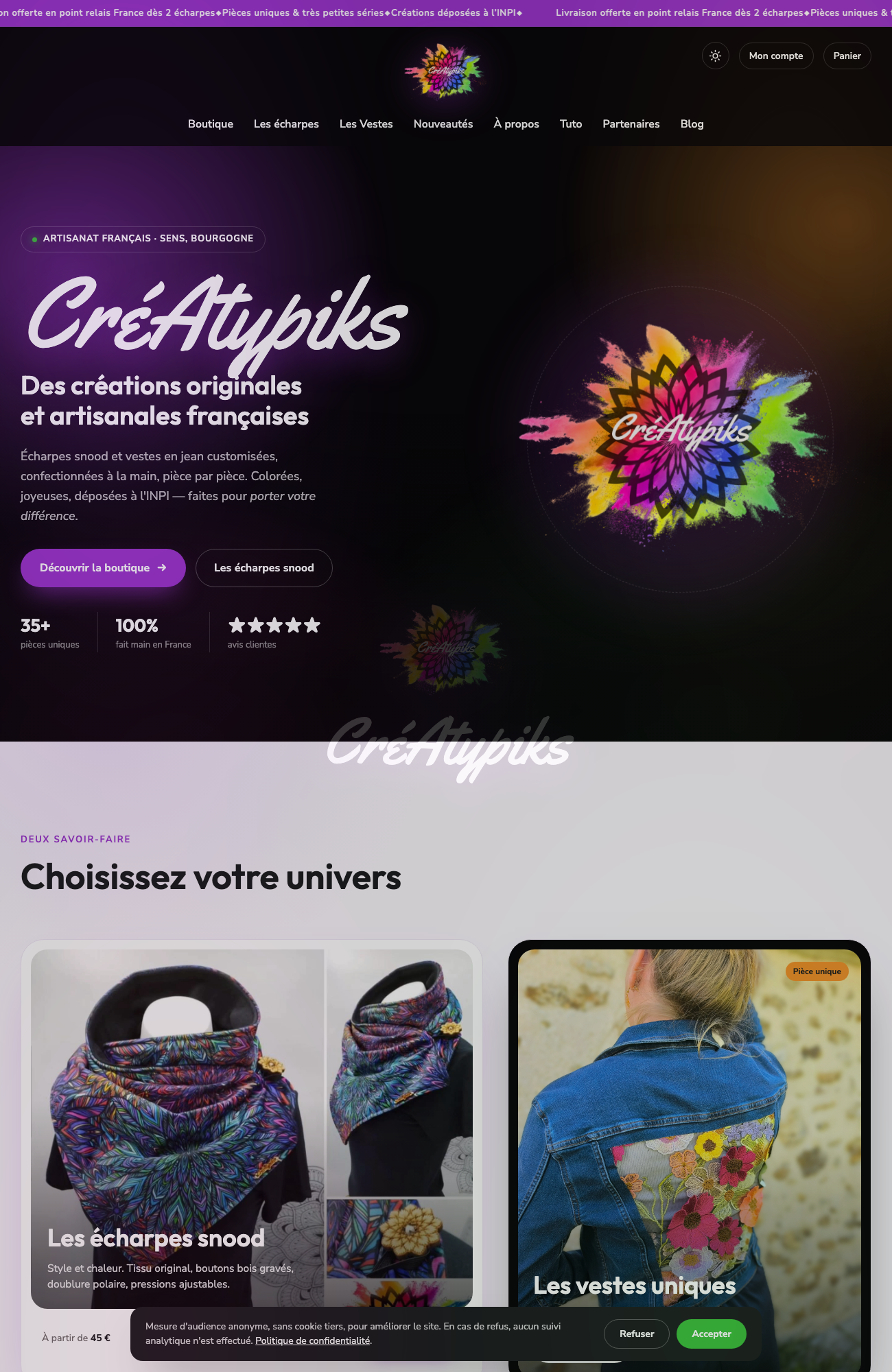 Page d'accueil réelle de creatypiks.com