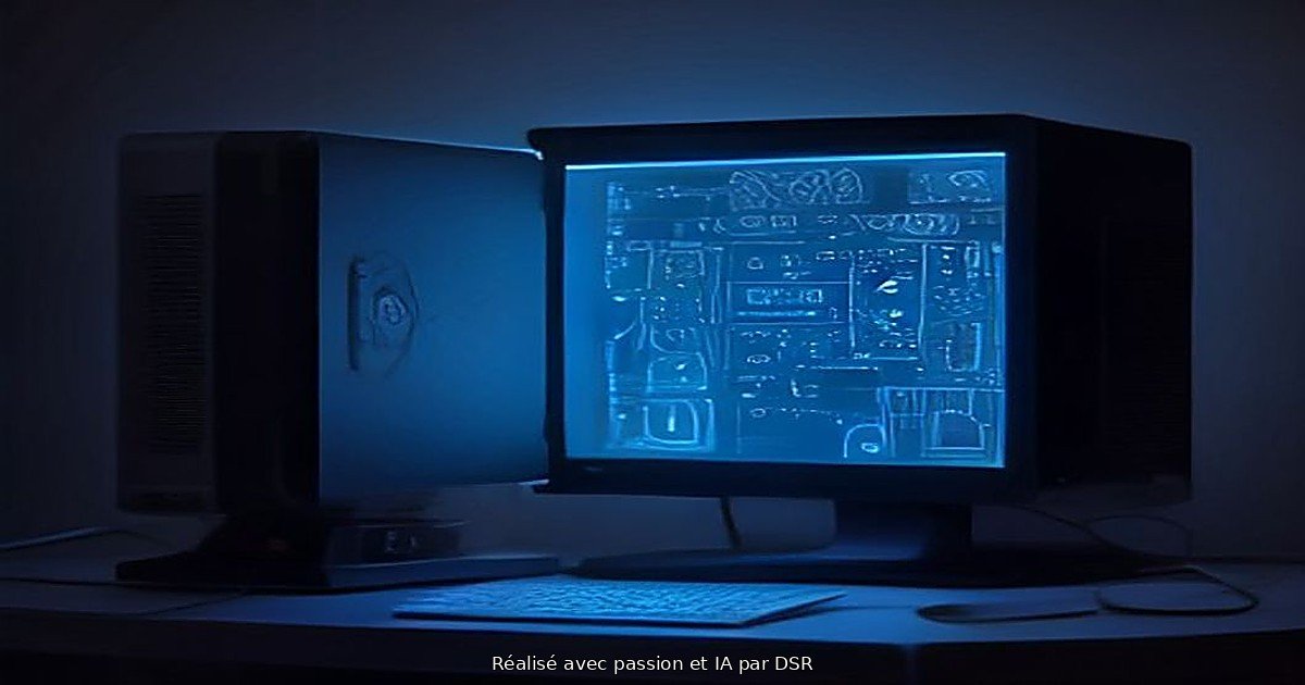Écran d'ordinateur avec une interface d'IA, circuit imprimé, ambiance néon sombre